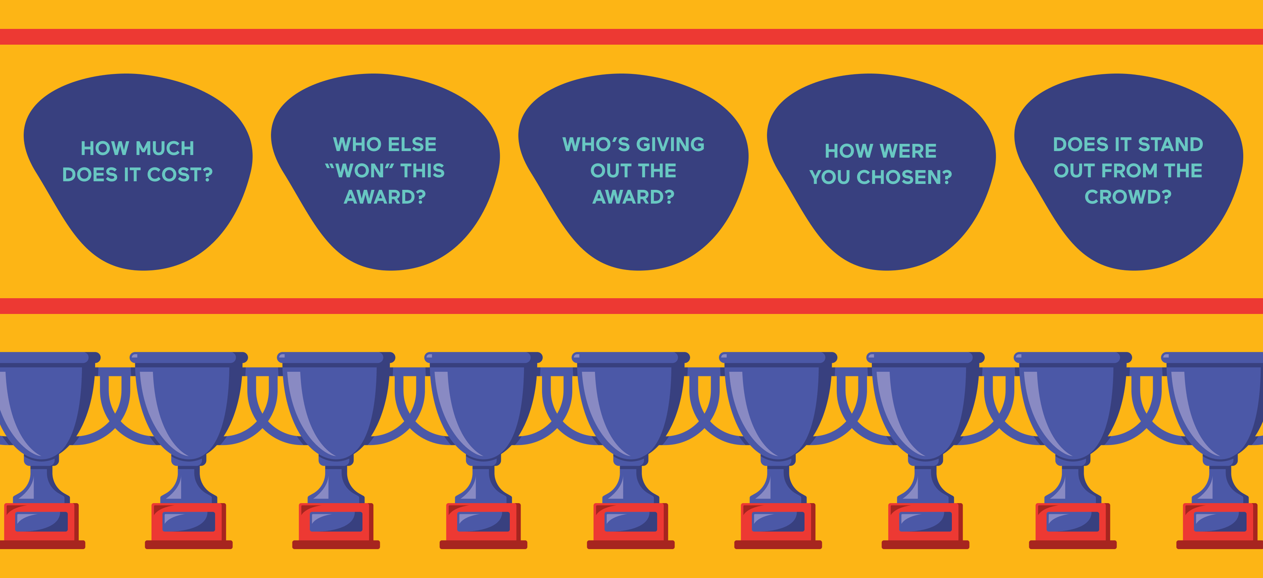 series of awards and speech bubbles